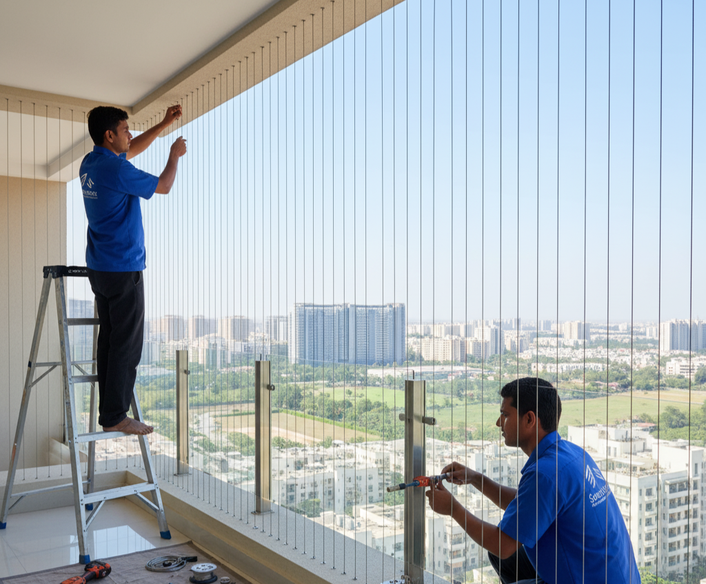 Invisible grills for apartment balconies