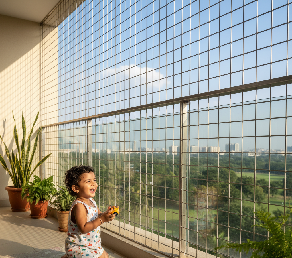 Invisible grills for apartment balconies